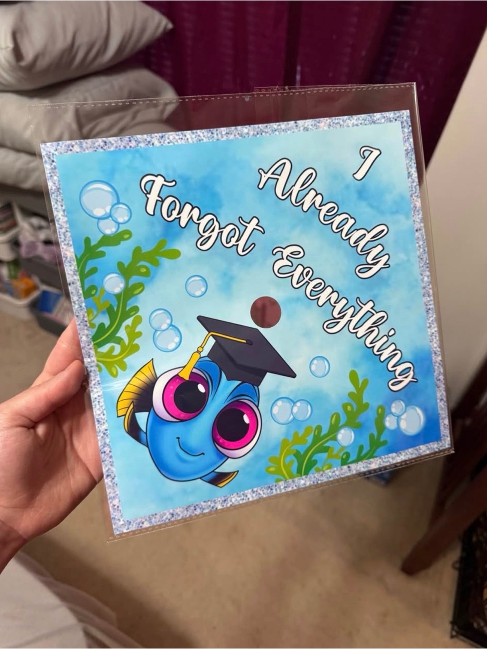 Cute Dory Graduation Cap Sticker - 'I Already Forgot Everything'